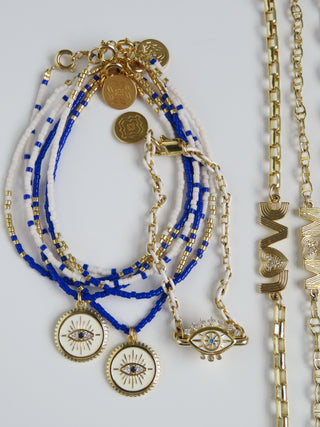 Hilda Evil Eye Shimmer - Beaded Bracelets Wrist Stack of 3