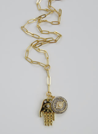 Evil Eye Hamsa Lariat Charm Necklace