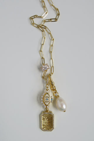 Evil Eye & Sun Hinged Clasp Lariat Chain - Figaro Link - add a charm