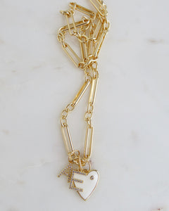 Heart & Two Diamond Initials Necklace - Figaro Chain