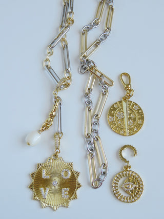 Mixed Metal Hinged Clasp Lariat Chain - Figaro Link - add a charm