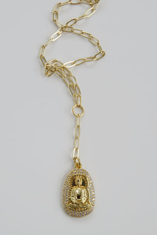 Diamond Buddha Necklace - Dainty Paperclip Link