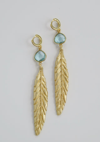 Feathered Blue Topaz Crystal Earrings