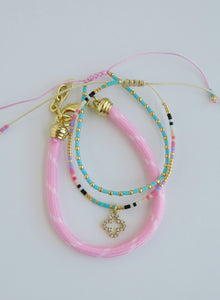 Pink Clover - Beaded Wrist Stack