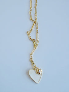 15.5” Enamel Heart with Clover Figaro Necklace