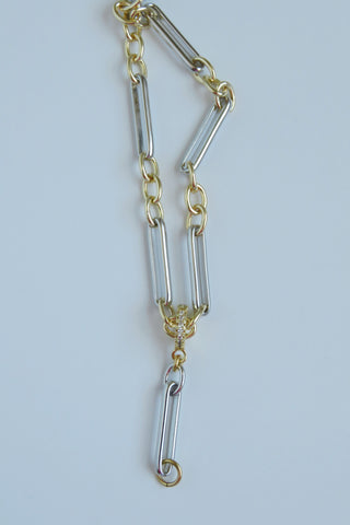Mixed Metal Hinged Clasp Lariat Chain - Figaro Link - add a charm