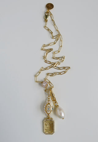 Evil Eye Hinged Clasp Lariat Chain - Figaro Link - add a charm