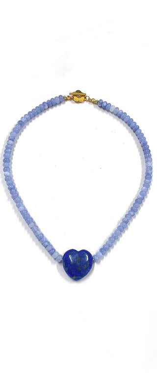 Montauk - Sky Blue Beaded Heart Necklace