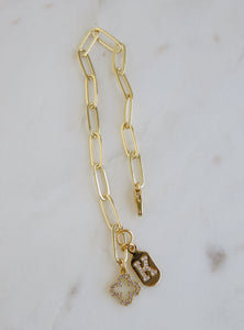 Diamond Clover & Initial Bracelet