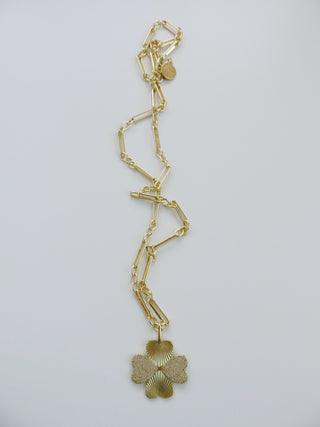 Diamond Heart Clover Necklace - Link Figaro Necklace