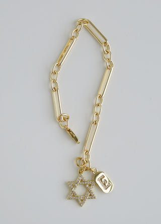 Diamond Star Of David Initial Bracelet