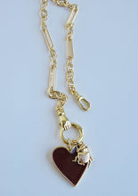 Load image into Gallery viewer, Sanxenxo Hamsa Clasp - Burgundy Heart with Scarab Beetle Necklace