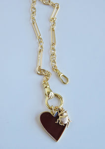 Sanxenxo Hamsa Clasp - Burgundy Heart with Scarab Beetle Necklace