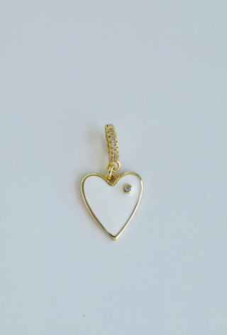 White Enamel Heart Charm on Diamond Hinged Clasp