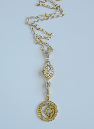 Evil Eye Hinged Clasp Lariat Chain - Figaro Link - add a charm