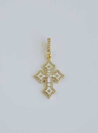 Divine Cross - White Enamel on Diamond Clasp
