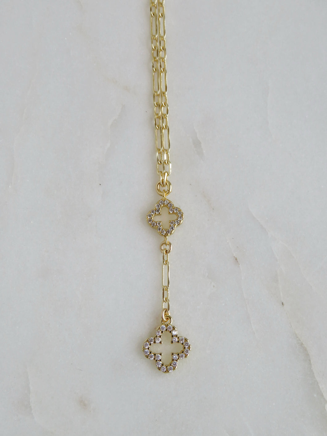 Diamond Double Clover  Extension Necklace - love • luck • hope & faith