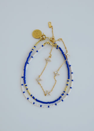 Dainty Clover - Beaded Wrist Stack - Blue
