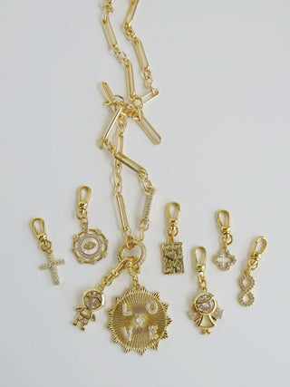 Diamond Figaro Charm Holder Necklace - Clicker Clasp - add charms