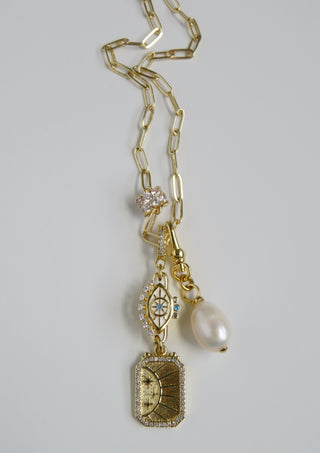 Evil Eye & Sun Hinged Clasp Lariat Chain - Figaro Link - add a charm
