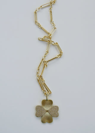 Diamond Heart Clover Necklace - Link Figaro Necklace