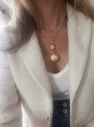 White Enamel Alec Evil Eye Sun Lariat Necklace