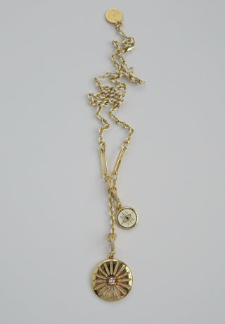White Enamel Alec Evil Eye Sun Lariat Necklace