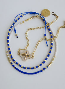 Pearl Shell Clover - Beaded Wrist Stack - Blue