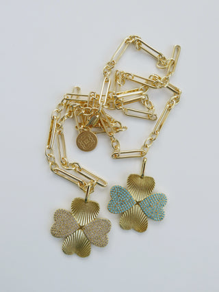 Diamond Heart Clover Necklace - Link Figaro Necklace