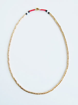 Stella Enamel Tube Necklace - Gold with Red Cord