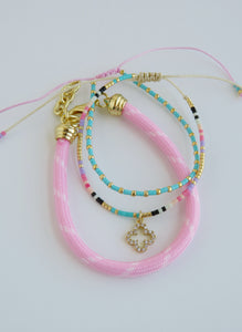 Pink Clover - Beaded Wrist Stack