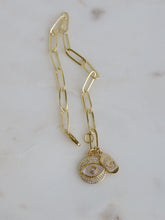 Load image into Gallery viewer, Pearl Evil Eye &amp; Diamond Initial Tag Bracelet - Clip Link