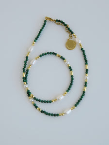 Beaded Malachite Pearl Wrap Bracelet - Necklace