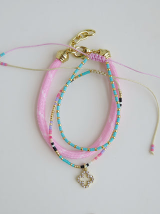 Pink Clover - Beaded Wrist Stack