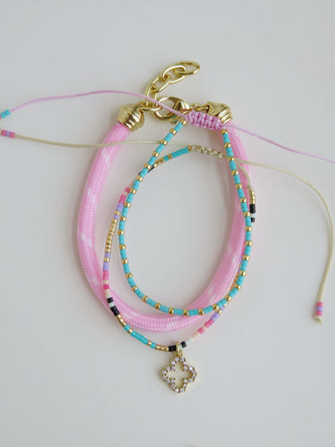 Pink Clover - Beaded Wrist Stack