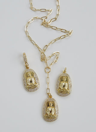 Diamond Buddha Necklace - Dainty Paperclip Link