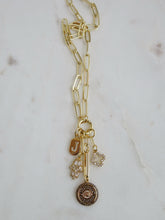 Load image into Gallery viewer, Clover, Evil Eye, Hamsa &amp; 1 Initial Charm Cluster Necklace - Clip