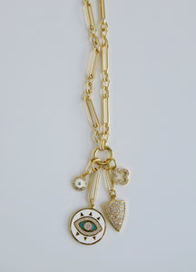 Santorini Evil Eye Charm Cluster Necklace - Figaro