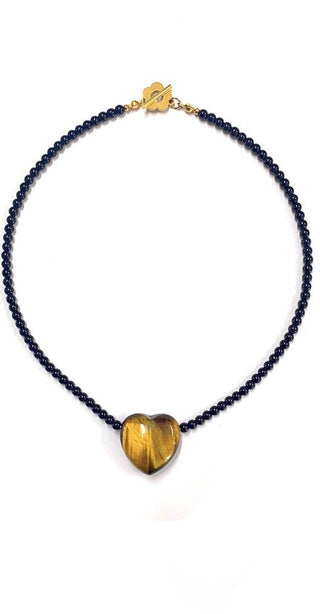 Montauk -  Black Tiger’s Eye Beaded Heart Necklace