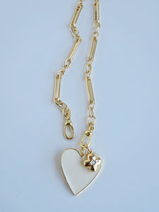 15.5” Enamel Heart with Clover Figaro Necklace