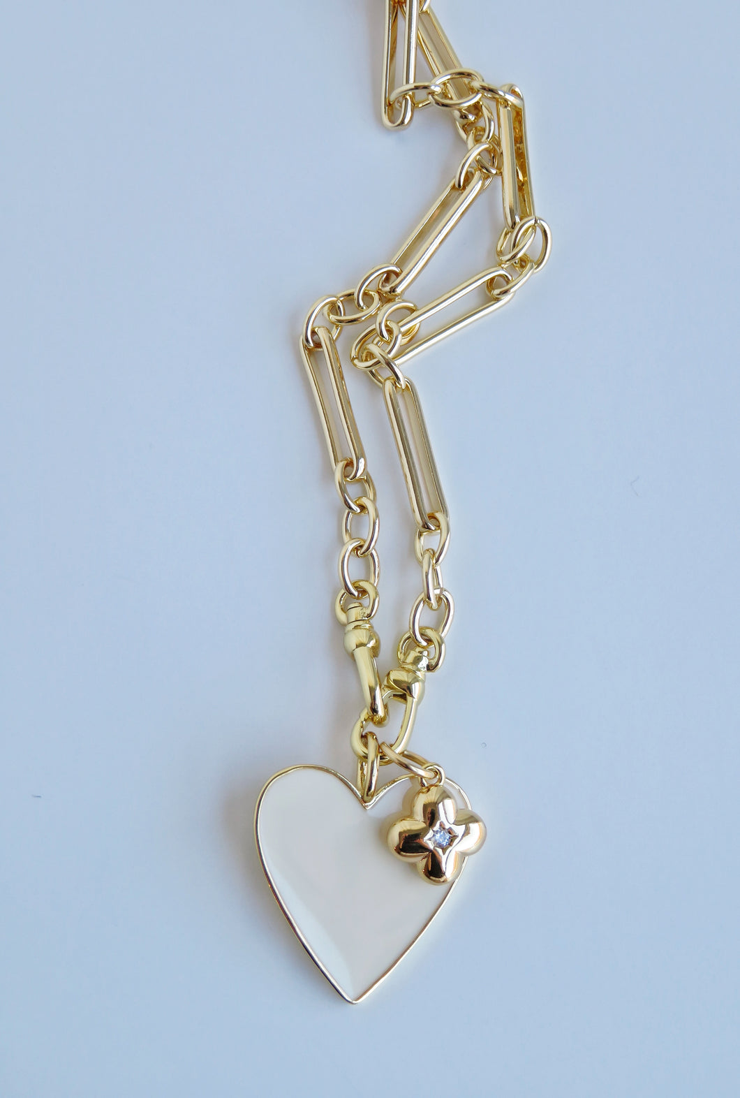 15.5” Enamel Heart with Clover Figaro Necklace