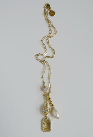 Evil Eye & Sun Hinged Clasp Lariat Chain - Figaro Link - add a charm