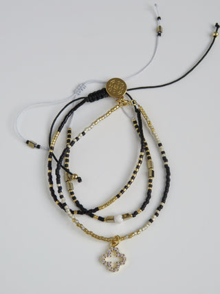 Clover Black Shimmer - Beaded Bracelets Wrist Stack of 3