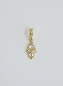 Baigette Diamond Hamsa - Hand of God Charm on Diamond Hinged Clasp