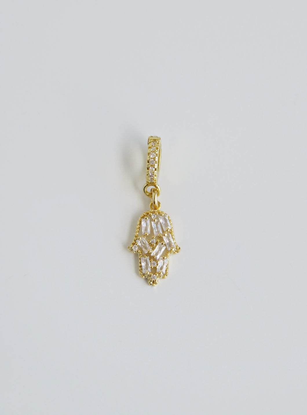Baigette Diamond Hamsa - Hand of God Charm on Diamond Hinged Clasp