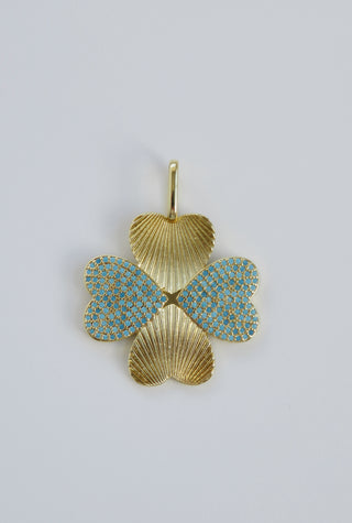 Turquoise Diamond Heart Clover Charm