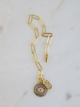 Load image into Gallery viewer, Agnes Evil Eye &amp; Diamond Initial Tag Bracelet - Clip Link