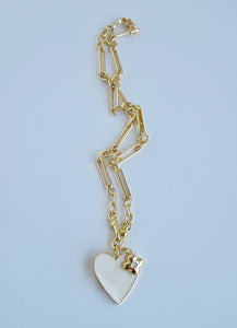 15.5” Enamel Heart with Clover Figaro Necklace