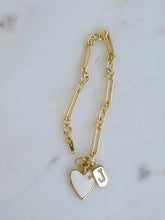 Load image into Gallery viewer, Diamond Heart &amp; Diamond Initial Tag Bracelet - Figaro Link