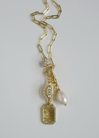 Evil Eye Hinged Clasp Lariat Chain - Figaro Link - add a charm